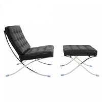Barcelona chair + ottoman set in black leather