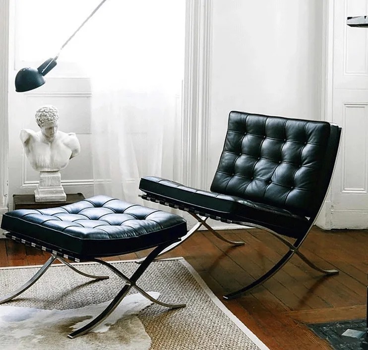 riem Uitgaven kabel Barcelona Chair + Ottoman Zwart | Retro Living Furniture