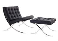 Barcelona chair + ottoman set in black leather